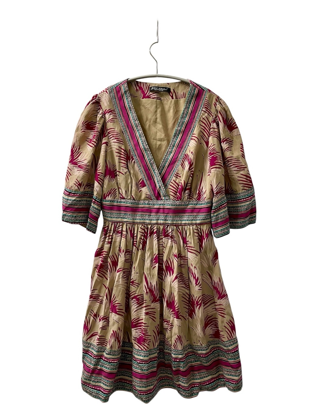 Betsey Johnson Beige And Magenta Vintage ‘90’s V-Neck Baby Doll Tunic Dress